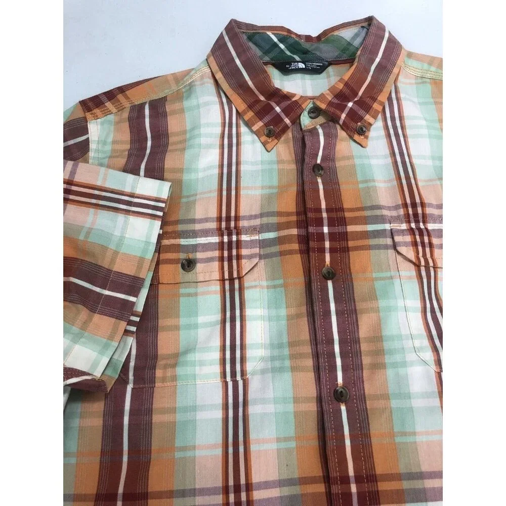 The North Face Men Shirt Madras Plaid Short Sleeve Button Up Hiking Large L